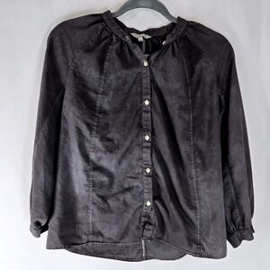 Lucky Brand Gray Long Sleeve ‎ Button Up Peasant Blouse - Size Small Boho Chic